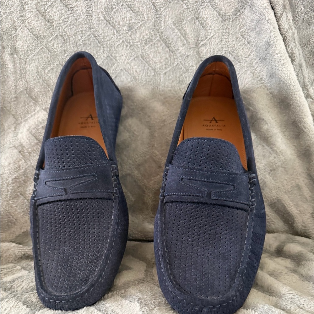 Aquatalia Bruce Men's Dark Blue Slip-On Penny Loafers